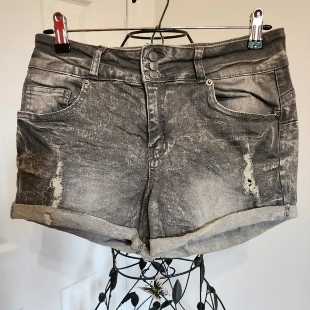 Hi-rise denim distressed miniβ shorts - Picture 1 of 2